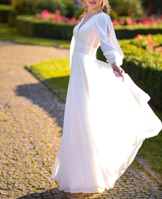 Suknia Ślubna GALA EVA z odpinanymi rękawami, rozm 36 + 3 GRATISY !