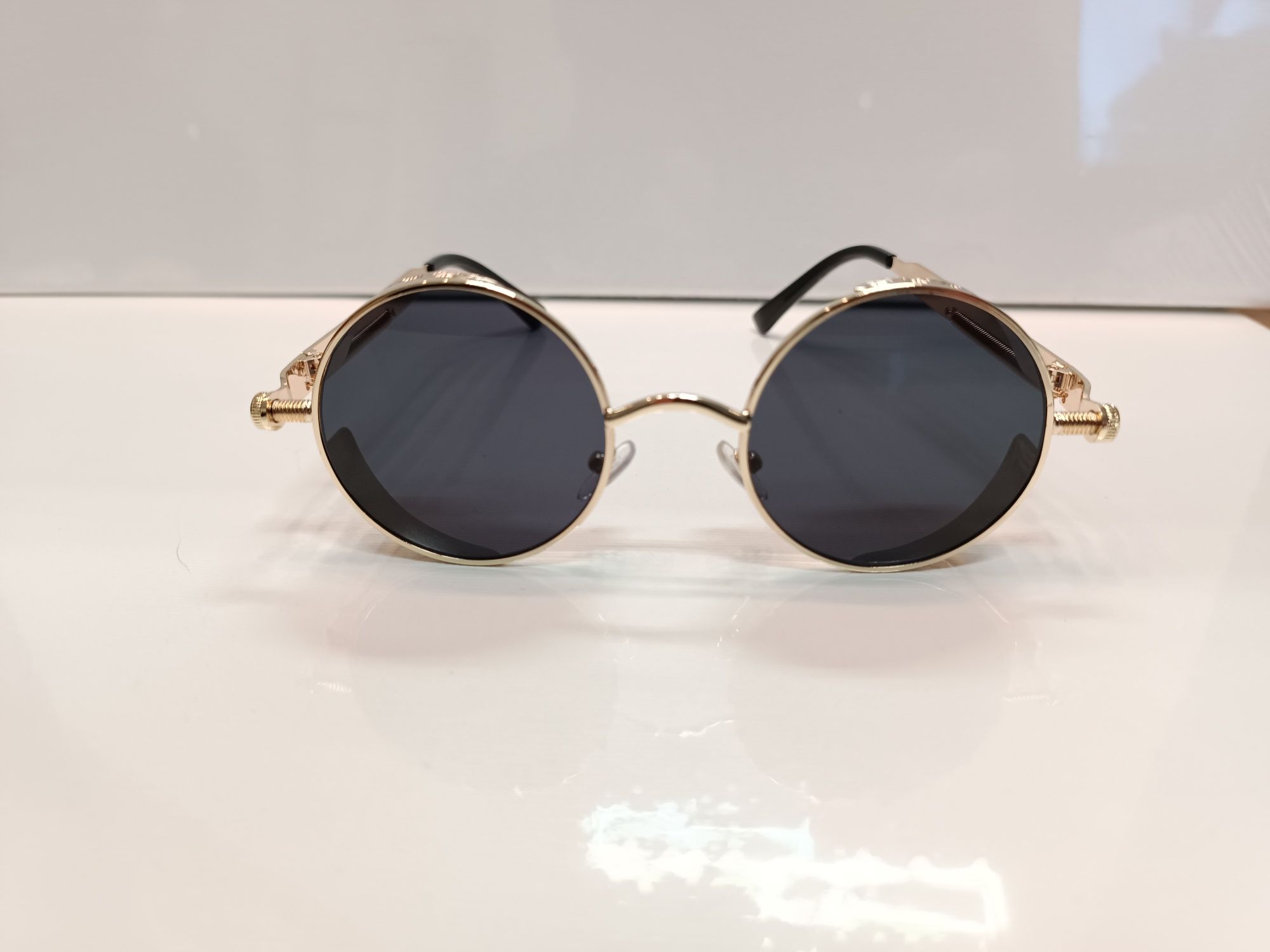 Okulary przeciwsłoneczne okrągłe Lenonki steampunk złote oprawki