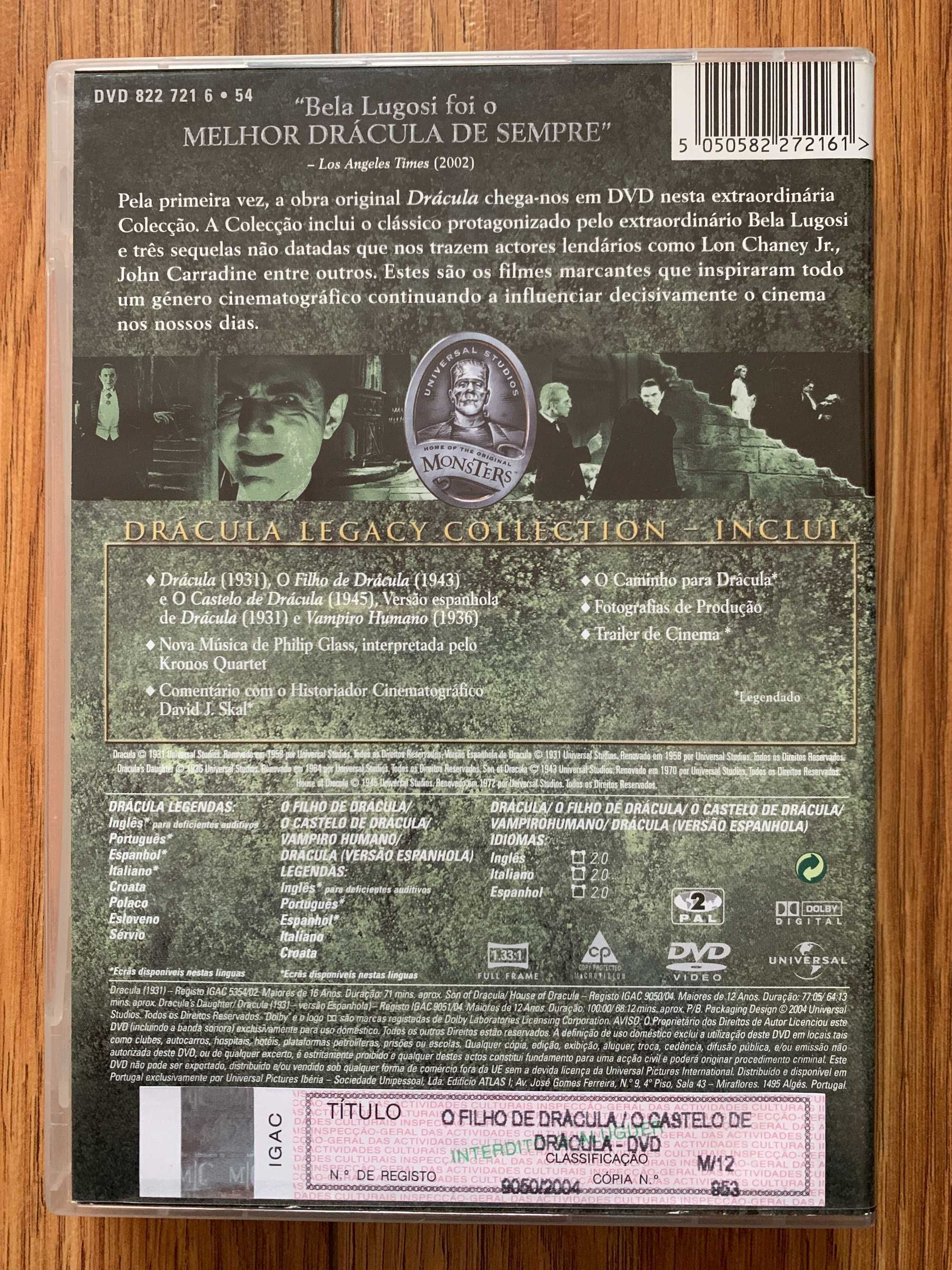 Drácula - Bela Lugosi - 3 dvds - The Legacy Collection