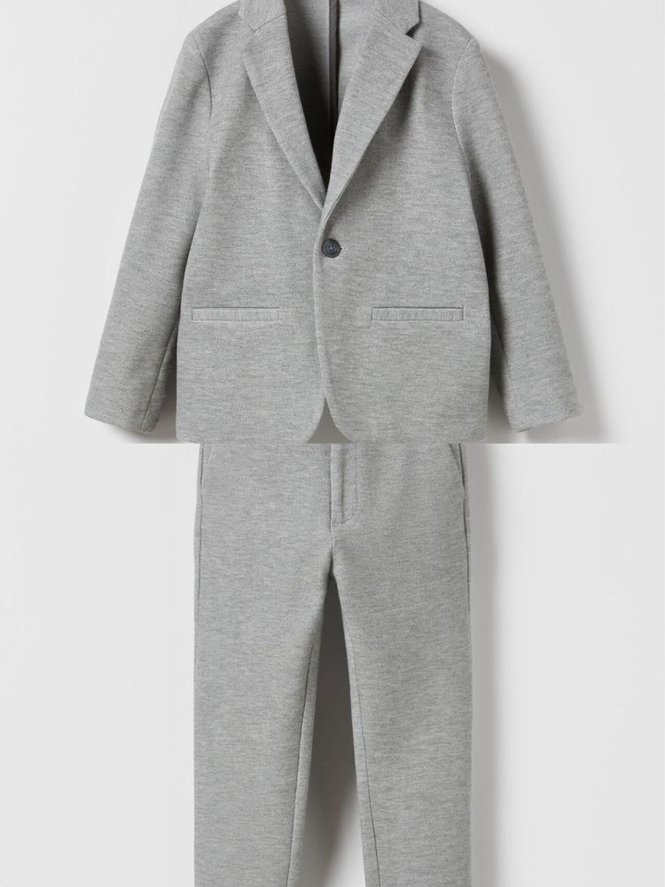 ZARA garnitur casual szary melanż 164 marynarka + koszula chinosy