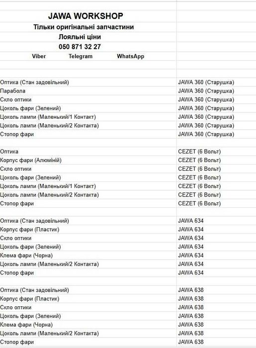 Фара Оптика Ява 638, Корпус фари Ява 638, Цоколь клема фари Ява 638