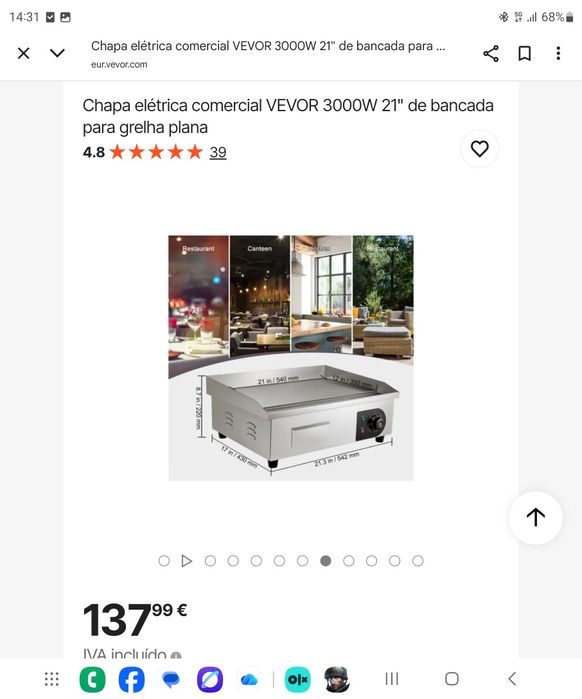 Grelhador industrial vevor novo