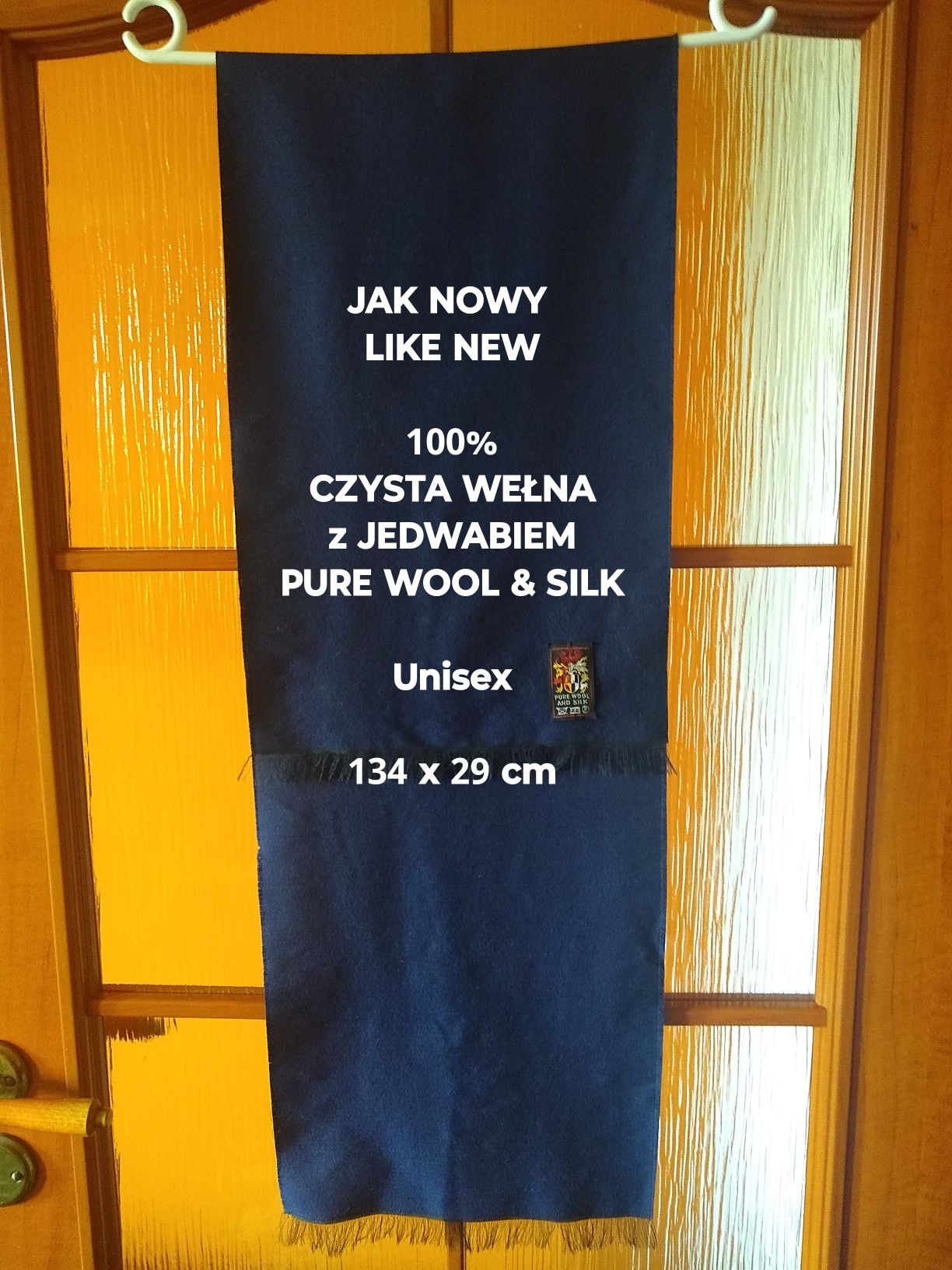 Elegancki szal z wełny i jedwabiu, Uniseks, 134 x 29 cm
