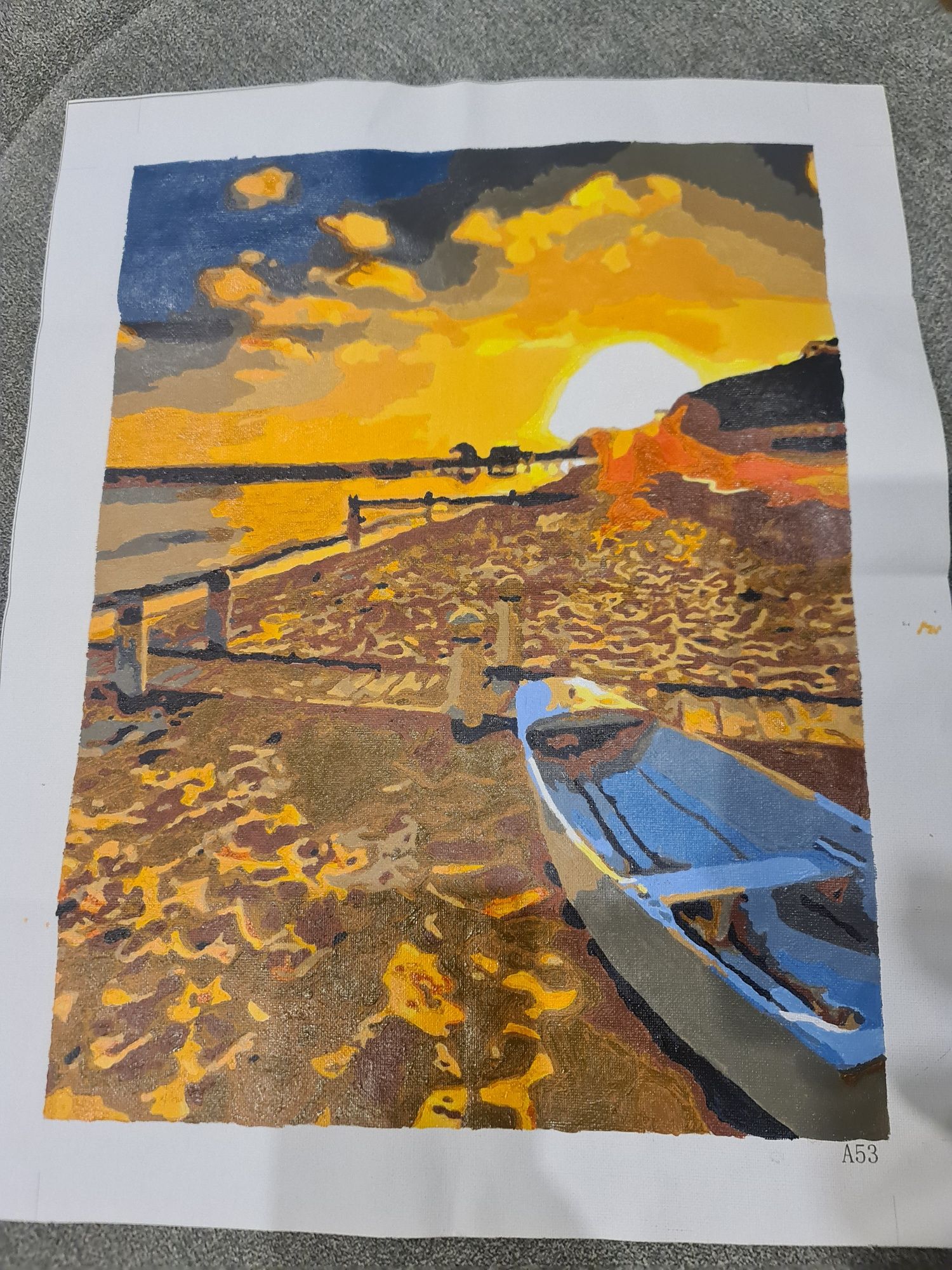 Zachód słońca na plaży obraz ręcznie malowany po numerach