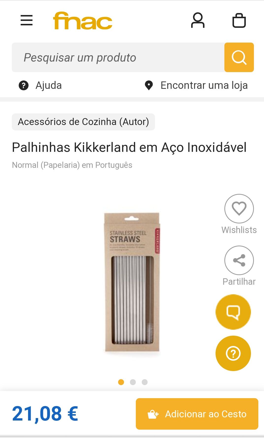 (10) Palhas de aço inoxidável Kikkerland (novas em caixa)