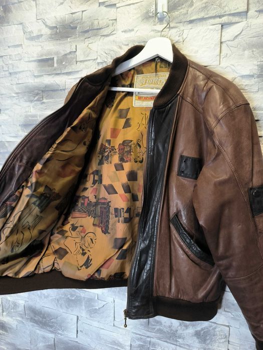 Kurtka Skórzana Bomberka Vintage Brązowa Skóra