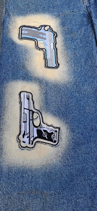 Spodnie street wear hip hop skate jeans 38 guns haftowane baggy