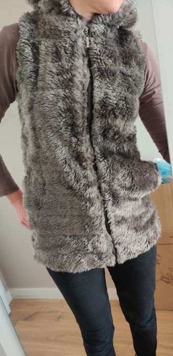 Ciepły bezrękawnik futerko zamek,kaptur,kiieszeniedłuższy XS, małe S