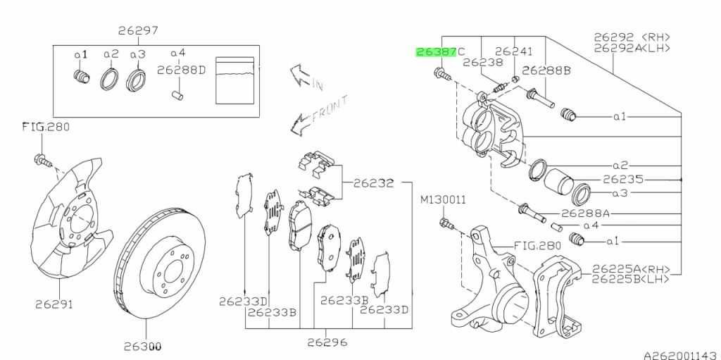 4 x Oryginalna śruba zacisku hamulcowego do Subaru / 26231FE011