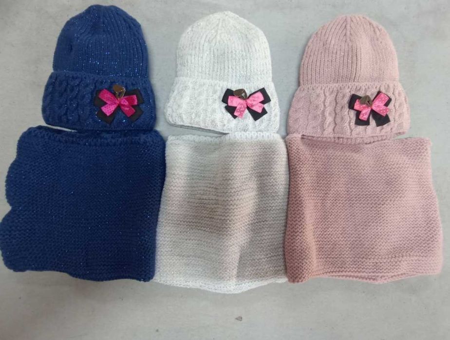 Набір шапка хомут снуд шарф зимова дівчинка рожева синя біла лаванда