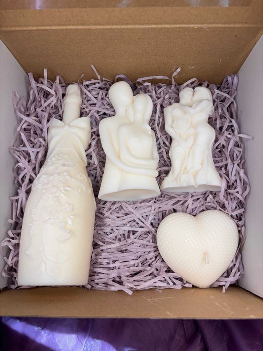 Piękny zestaw świeczek szampan 1 figurka serce ślub rocznica urodziny