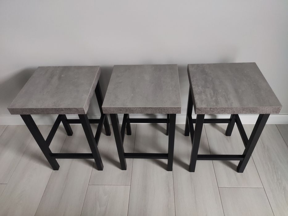 Solidny TABORET METALOWY / beton jasny / produkt polski / 3 sztuki