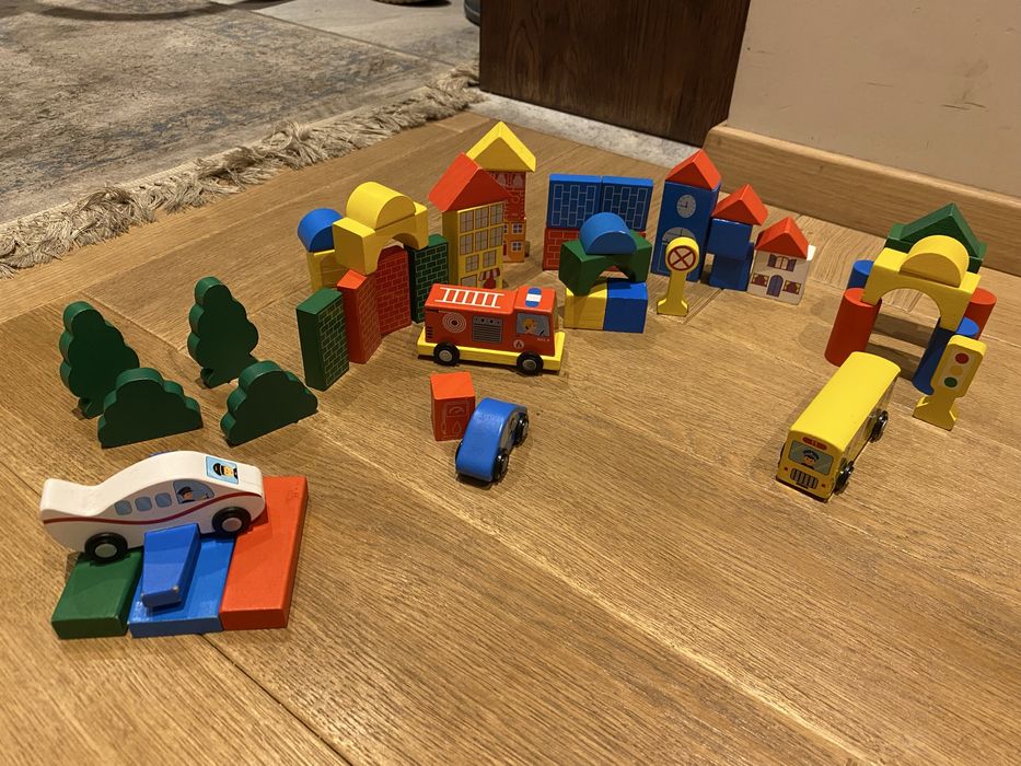 Klocki drewniane miasto lidl playtive samolot samochody bus domki