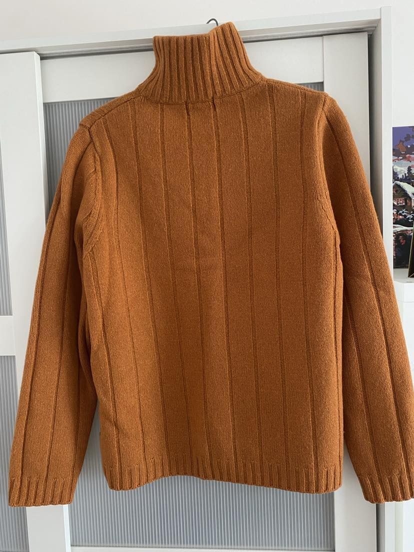 Wełniany troyer sweter męski brązowo pomarańczowy Marc o polo