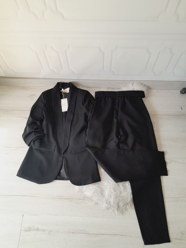 Czarny elegancki garnitur damski SM marynarka+spodnie