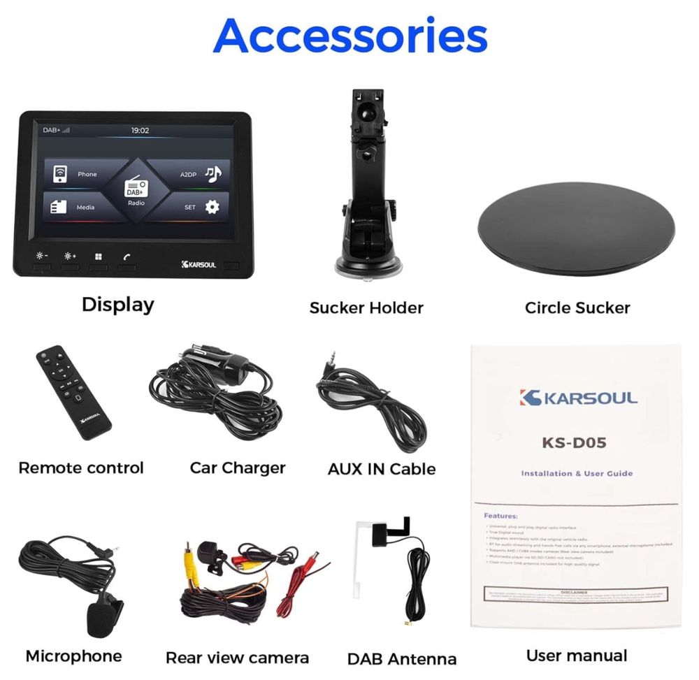 Karsoul DAB Digital Radio Adapter DAB z 5-calowym ekranem