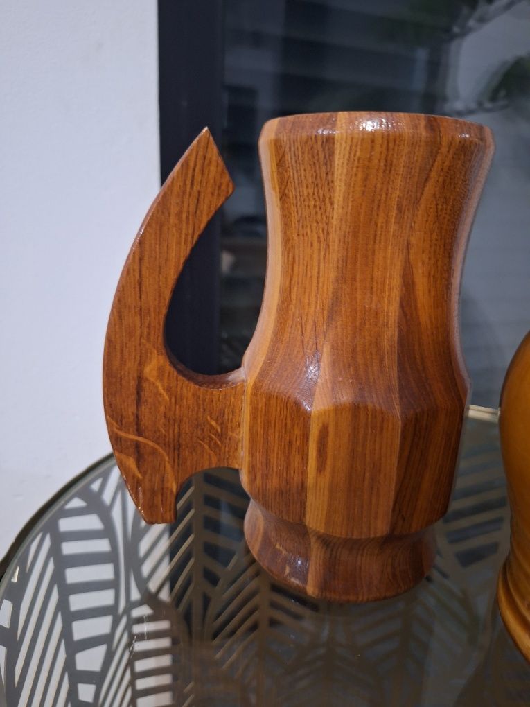 2 dzbanki drewniany i ceramiczny ddr