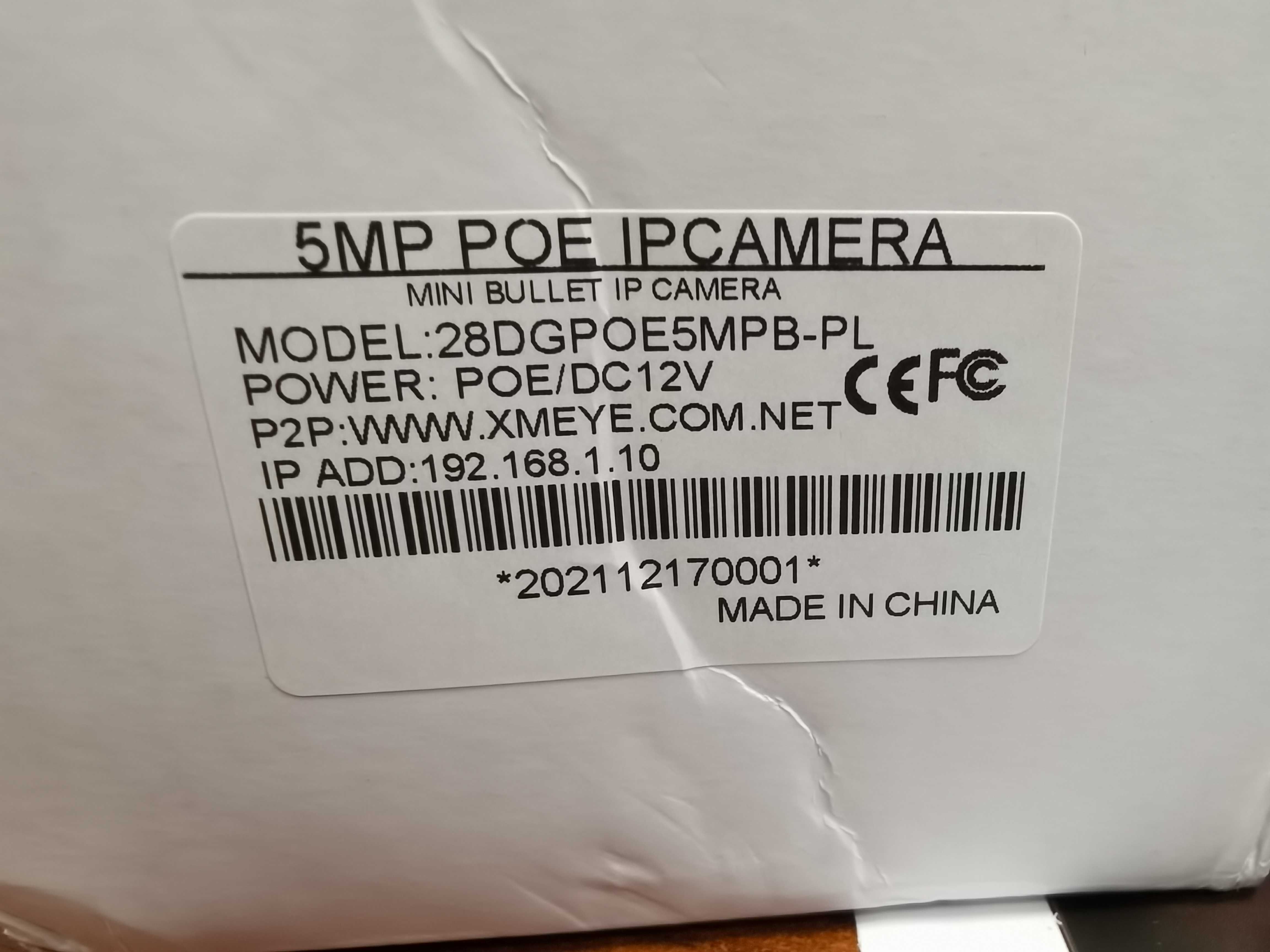 Kamera IP 5.0MP Onvif 2.4 POE  NVR, Xmeye, iCSee