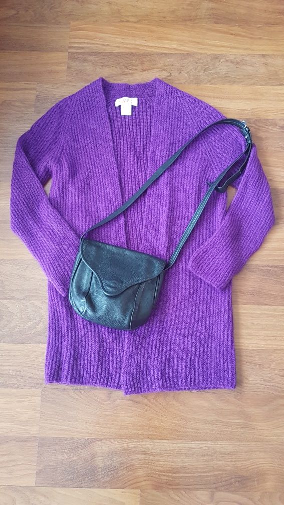Kontatto moherowy kardigan moher sweter fioletowy retro vintage boho