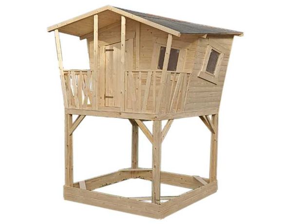 KRZYWY Domek dla dzieci, z piaskownicą drewniany świerkowy plac zabaw