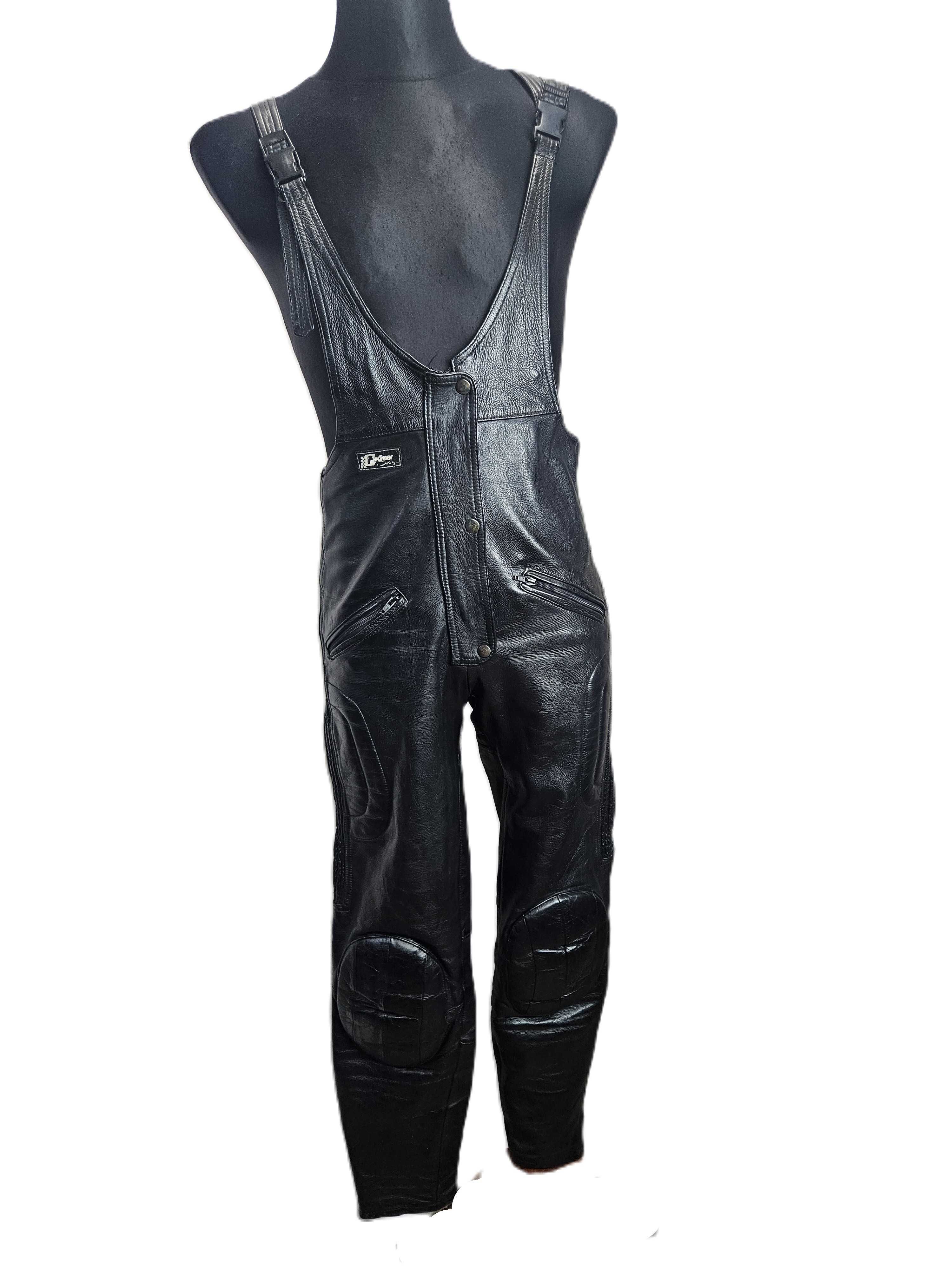 Damskie spodnie motocyklowe skórzane na szelkach pas 90cm (s1459)
