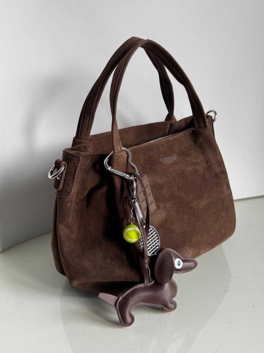 Torebka Flora&Co brązowa czekoladowa zamsz Eco zamszowa shopper brelok