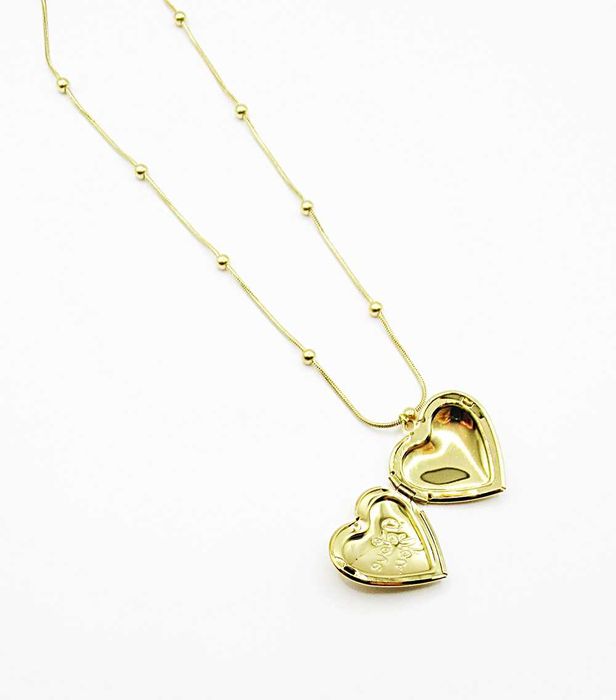 Naszyjnik linka stal chirurgiczna zawieszka serce puzderko kulki C884