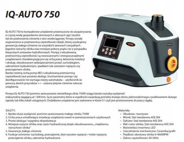 Pompa z inwerterem IQ 750 AUTO IBO 130L/min