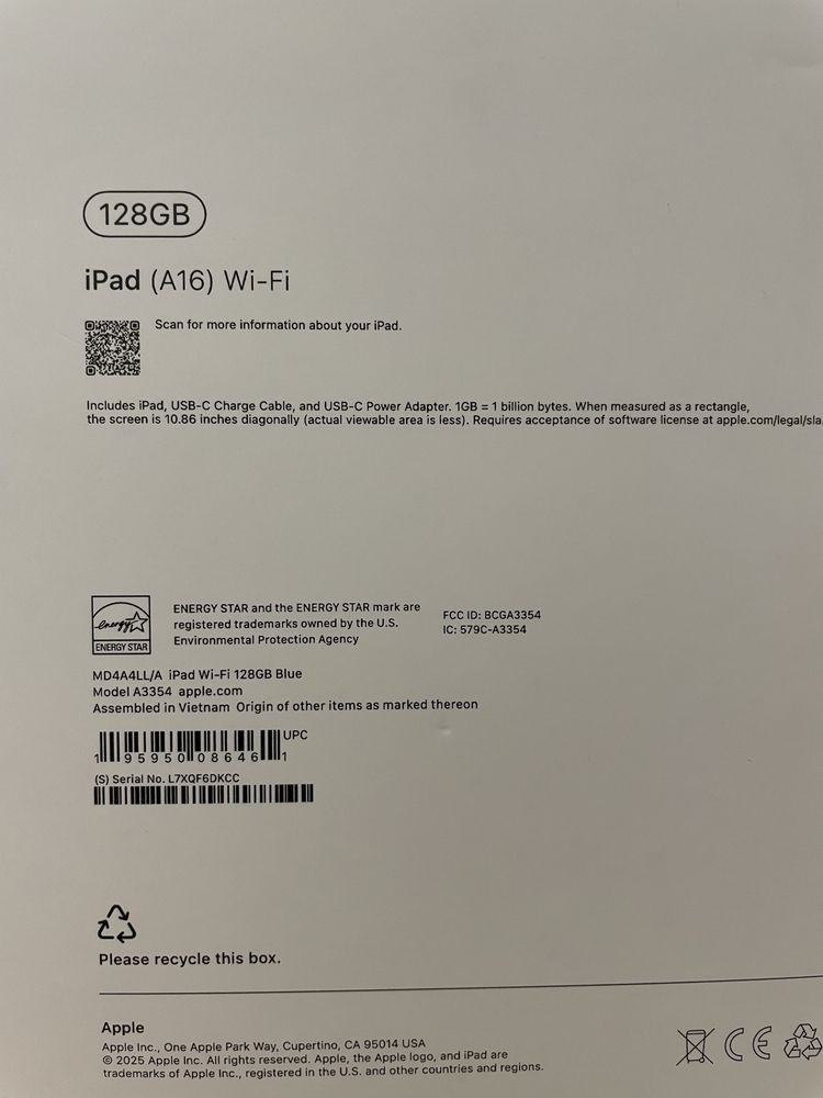 Ipad (A16) 2025 128gb blue.Новий.Гарантія