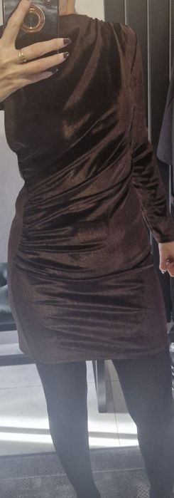 Brązowa czekoladowa welurowa sukienka r XS