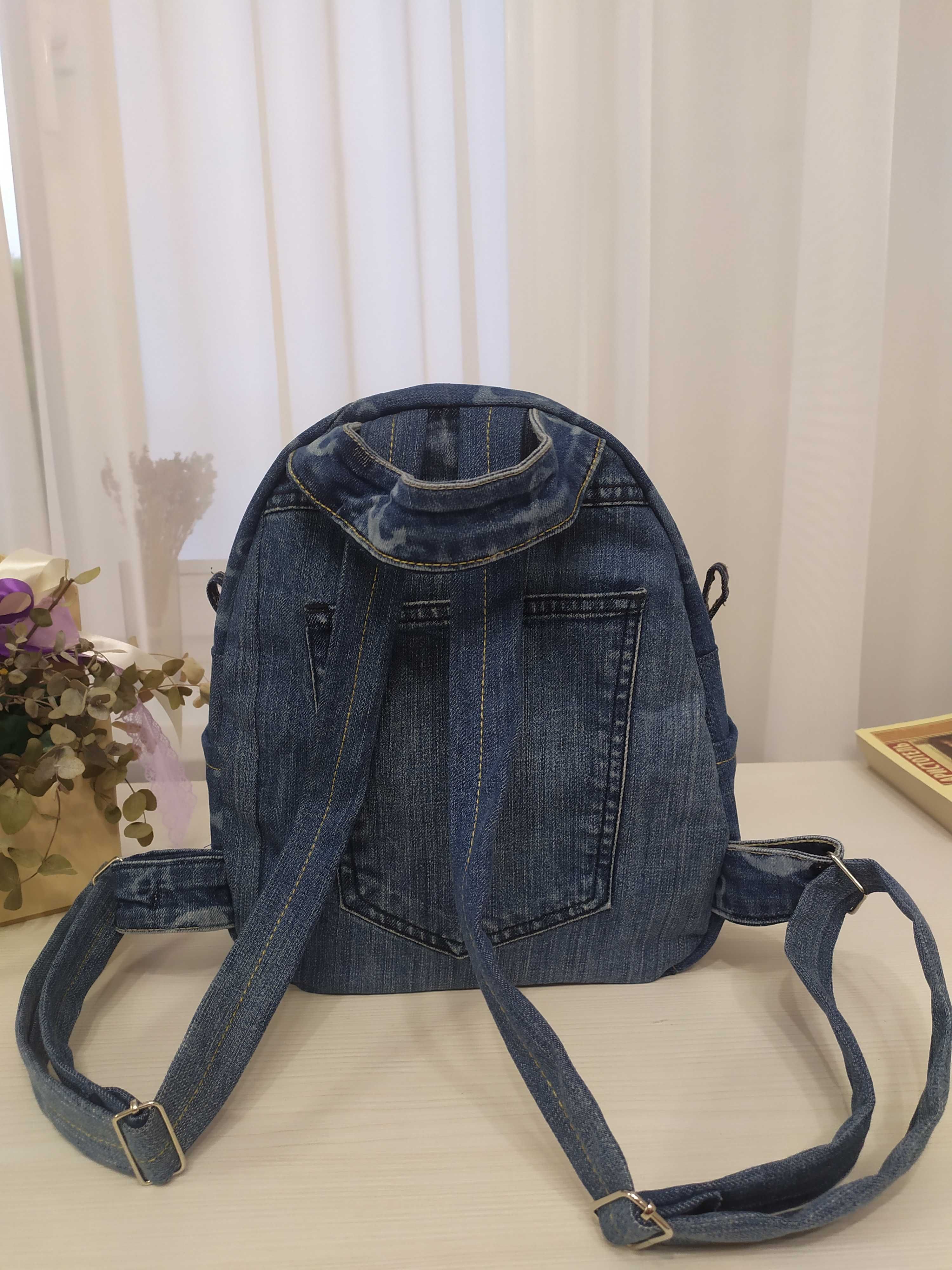 Jeansowy pkecak handmade wzór kotwice