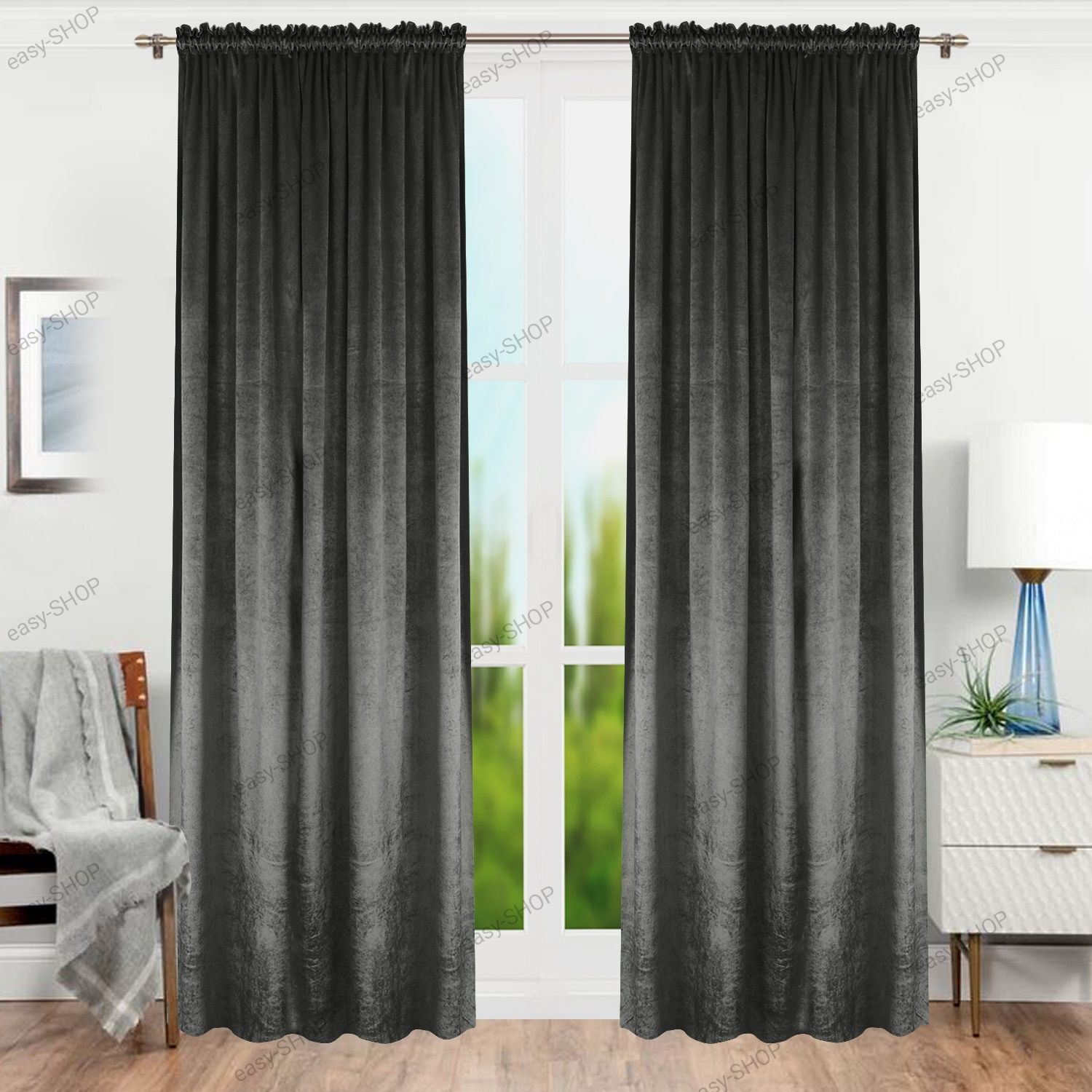 1 sztuka Zasłona welwetowa 250x135 ciemny szary
