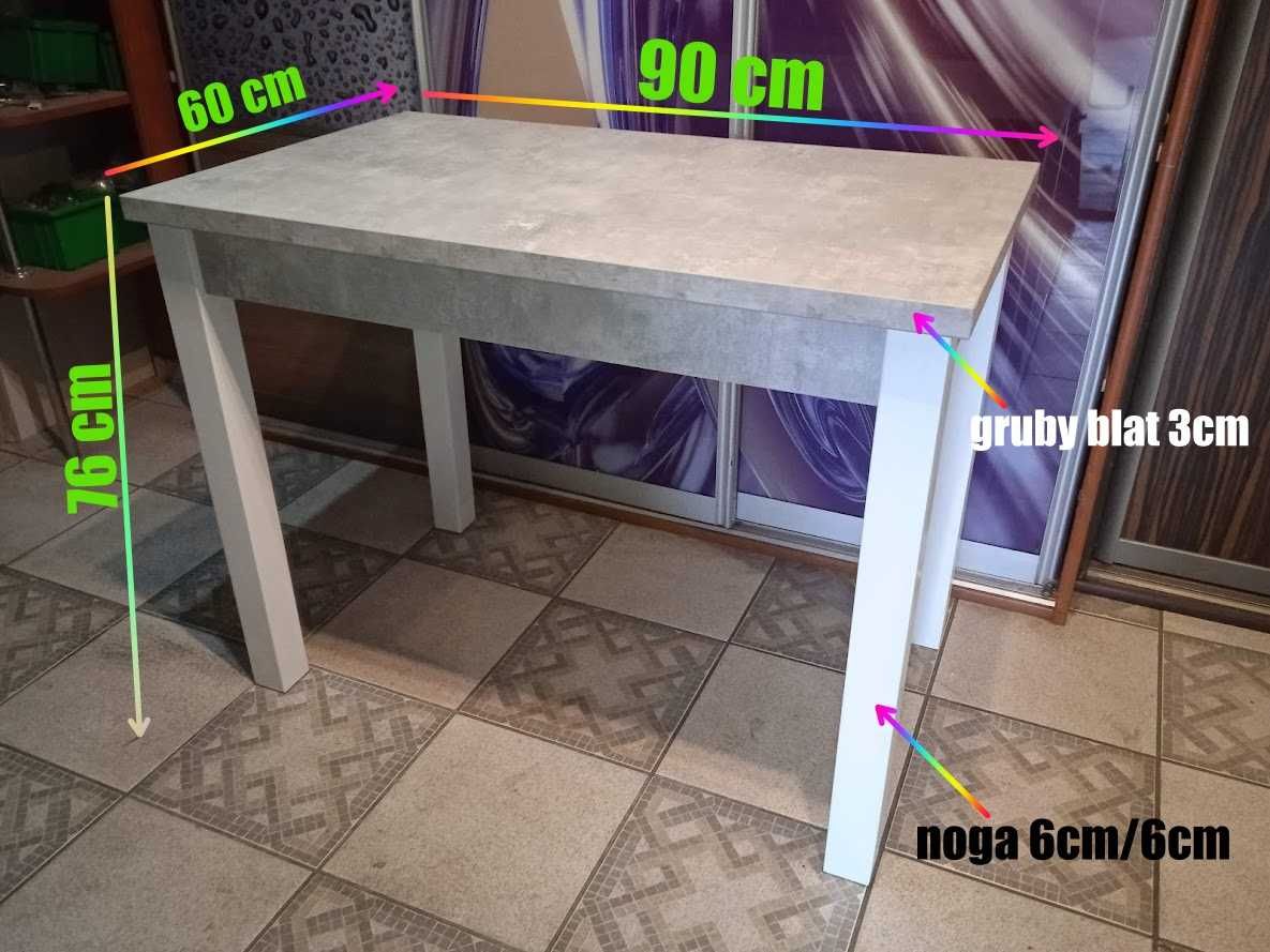 STÓŁ 90X60  blat3cm beton jasny  nogi białe inne wymiary kolory