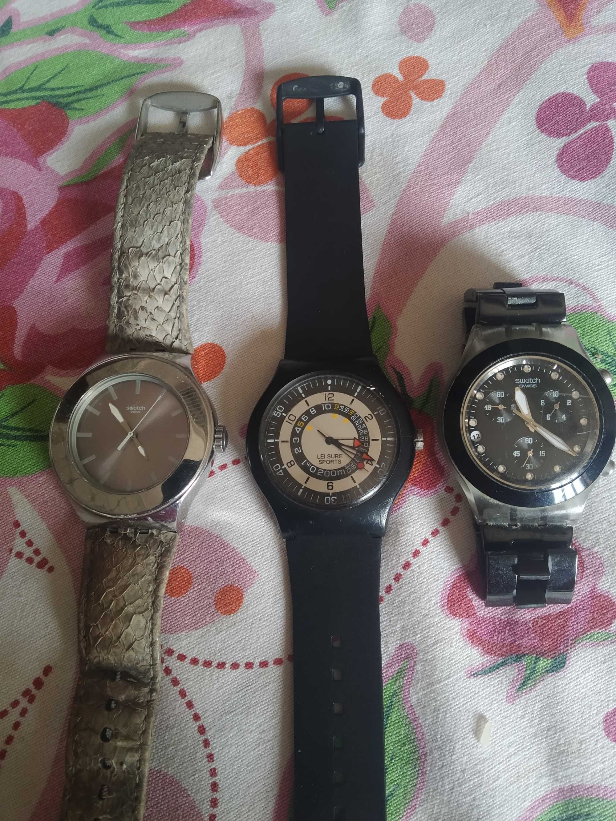 **3 relógios swatch senhora, oferta de bijuteria e cinto**