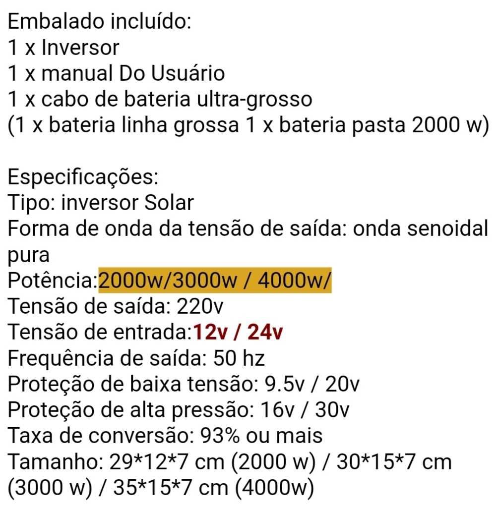 Inversor onda pura 2000 a 8000w. Disponíveis duas marcas.