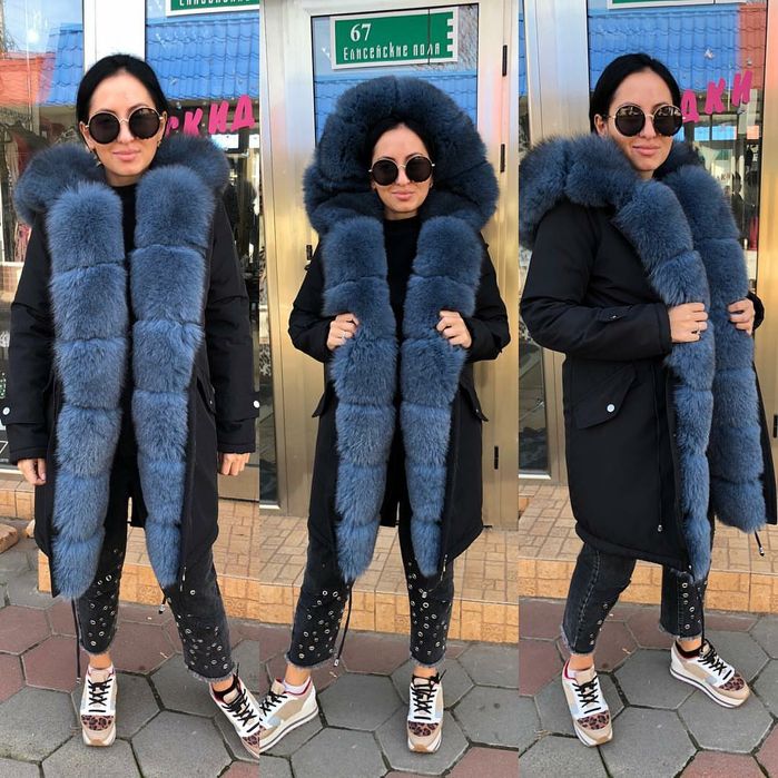 Парка с песцом (синий песец) подходит от XS до М