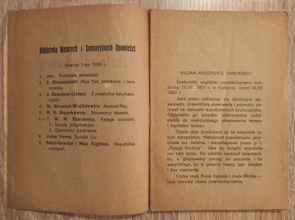W M Thackeray - Szkoła Półgłówków, Księgi Snobów 1926