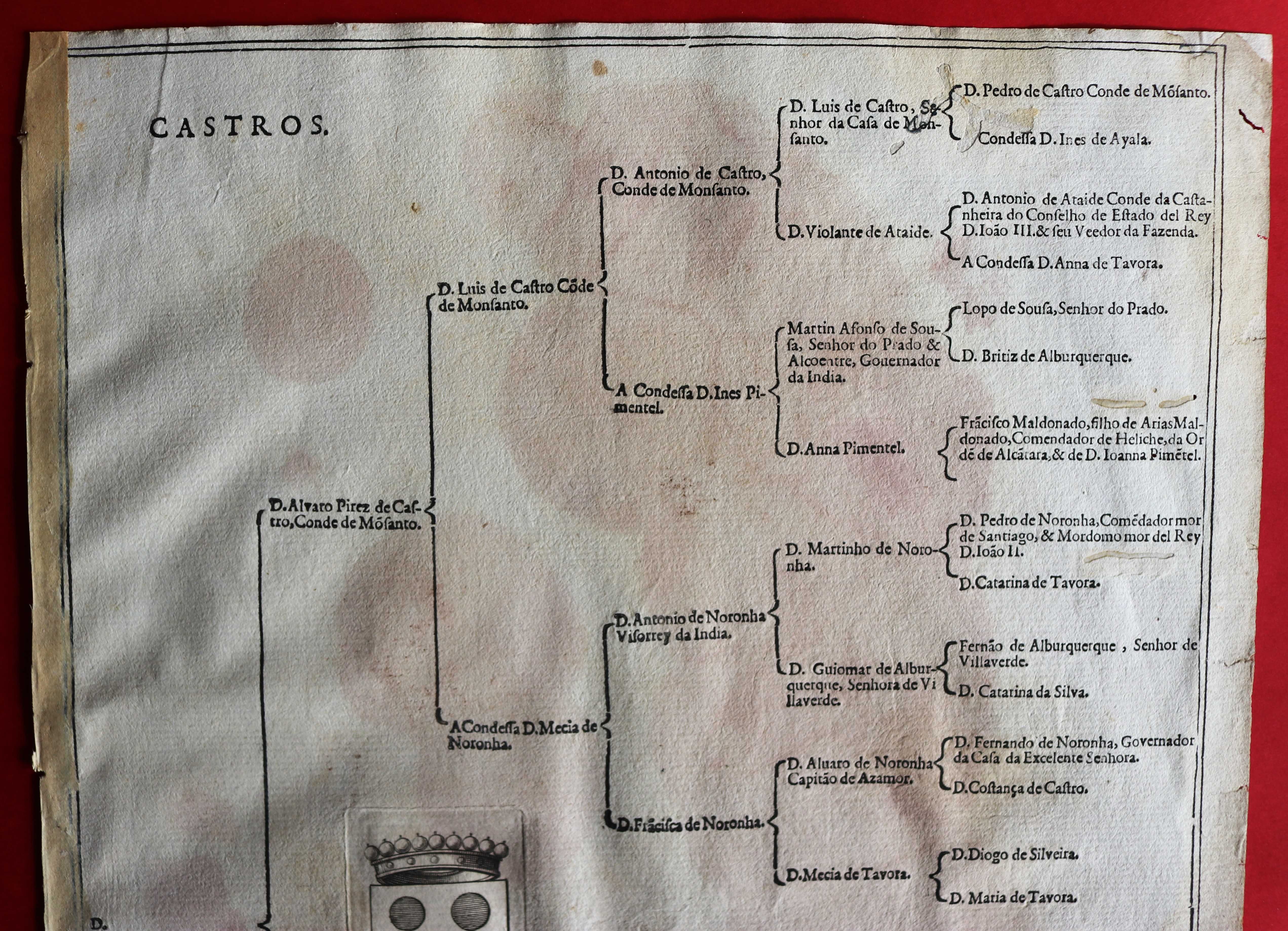 Castros, Condes de Monsanto árvore de costados 1623 rara
