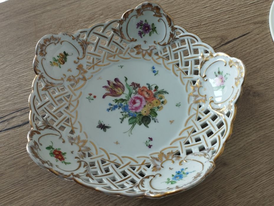 Piękna ażurowa stara patera Miśnia Meissen