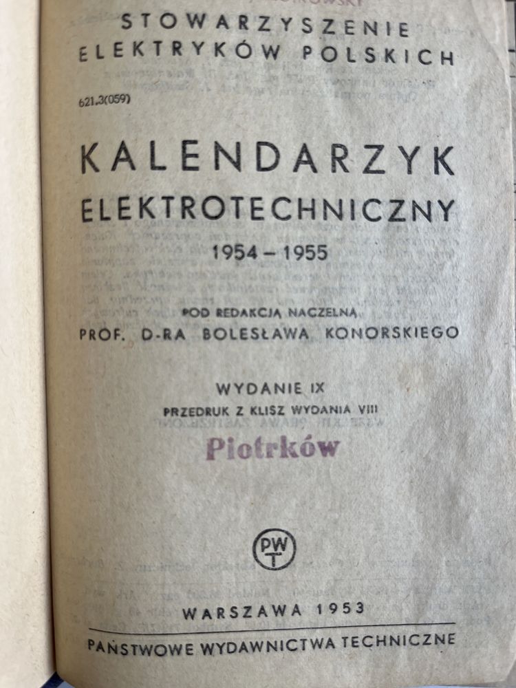 Kalendarzyk elektrotechniczny pod red. Konorskiego 1953
