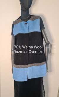 Kamizelka 70% Wełna Wool. Oversize. Luźna. Vintage. Turkusowy Czarny