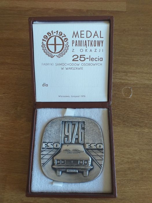Medal pamiątkowy FSO Warszawa Fiat 125