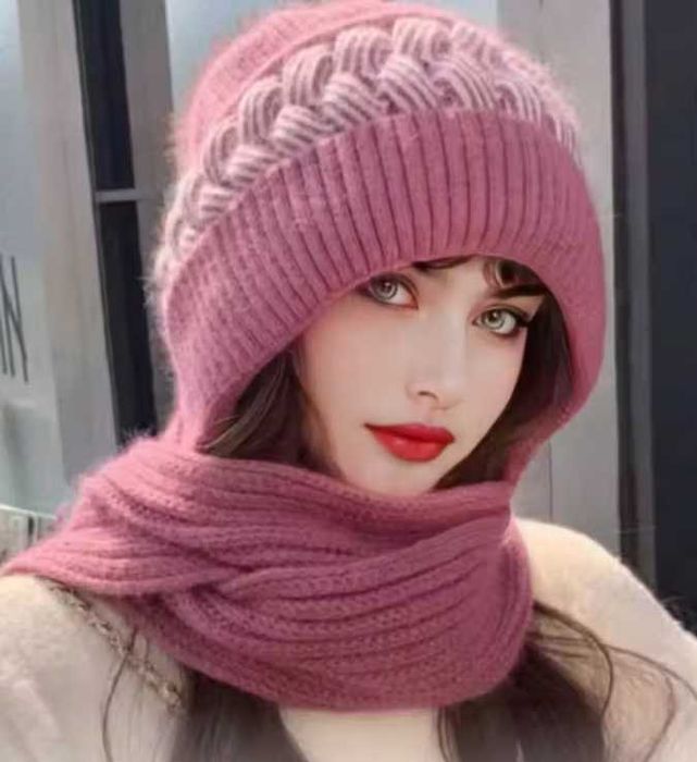 Nowy Damski komplet jesienno zimowy piękny kolor fuksja czapka szalik!