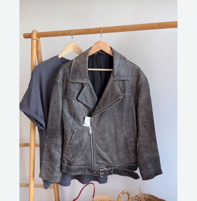 Куртка косуха натуральна шкіра шкіряна оверсайз зара zara вінтаж