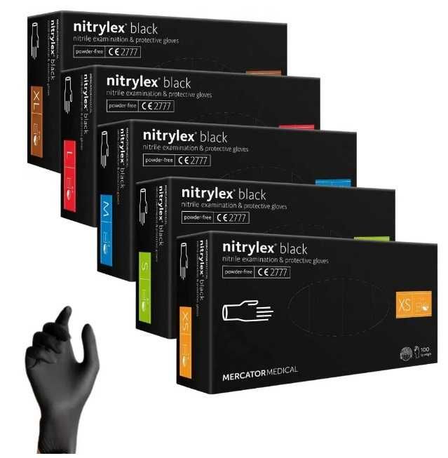 Rękawice nitrylowe czarne Mercator Nitrylex Basic rozmiar L 100 szt.