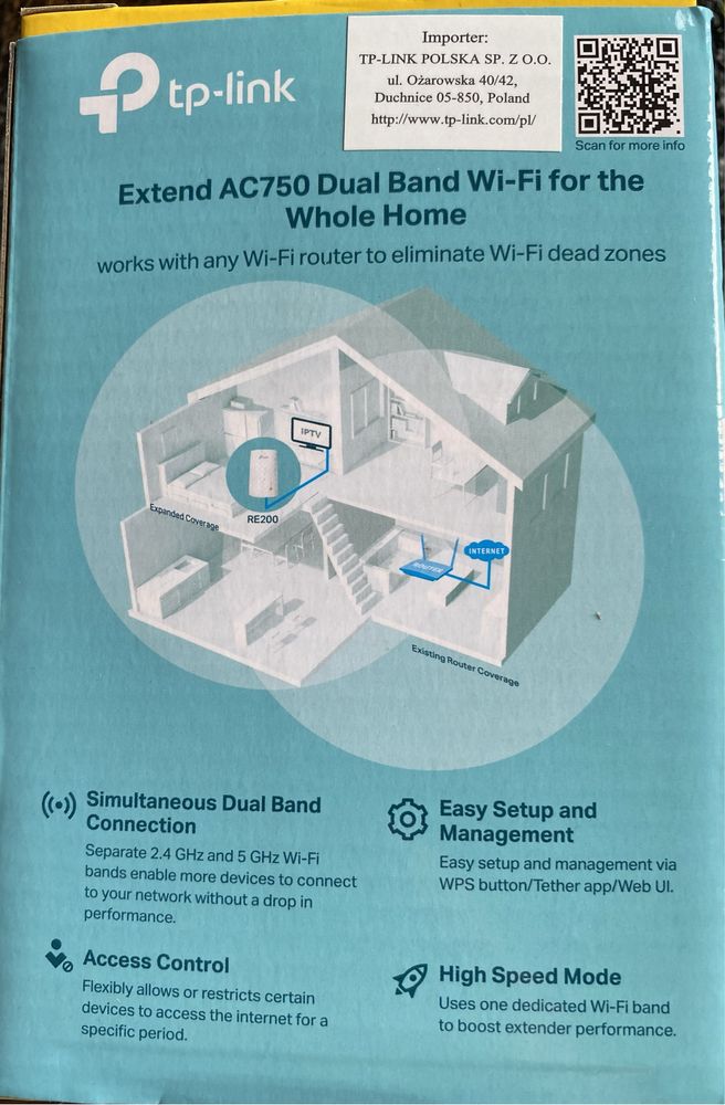 Wzmaczniacz sygnału Wi-Fi Tp-Link AC750 Range Extender