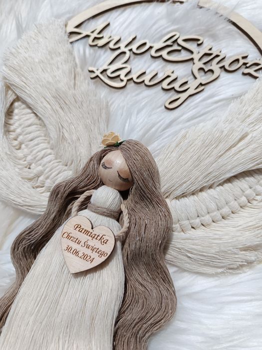 Anioł stróż makrama imię prezent komunia chrzest urodziny