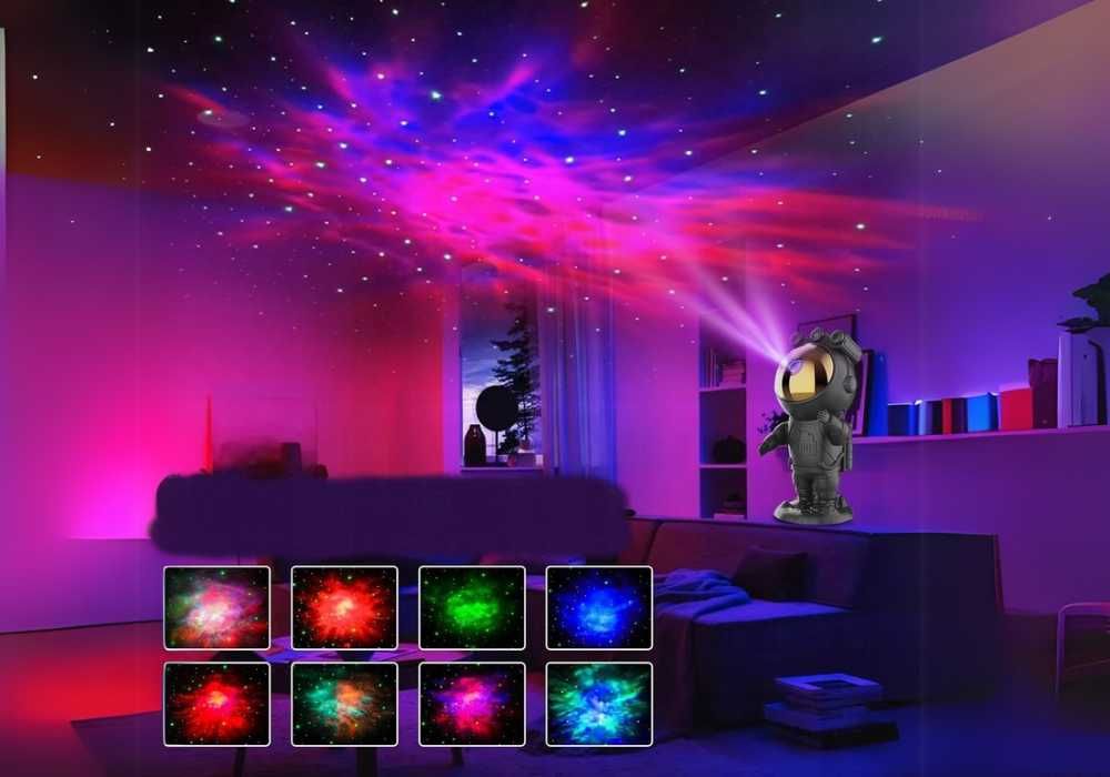 PROJEKTOR GWIAZD ASTRONAUTA Lampka Nocna Rzutnik Laserowy Led Czarny