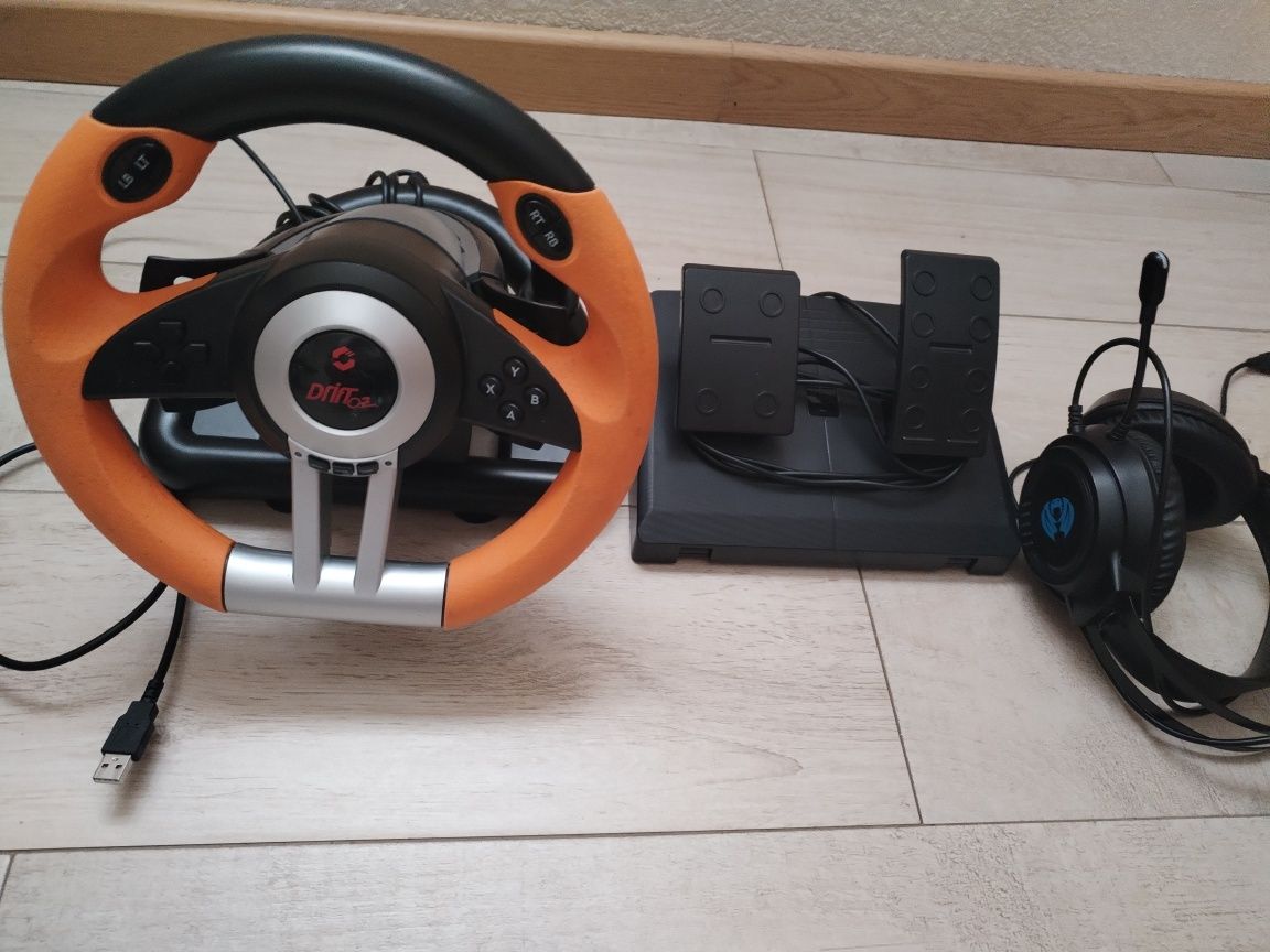 volante drift + fones com microfone incluído