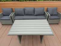 Nowe meble ogrodowe duuża sofa dwa fotele, stół.